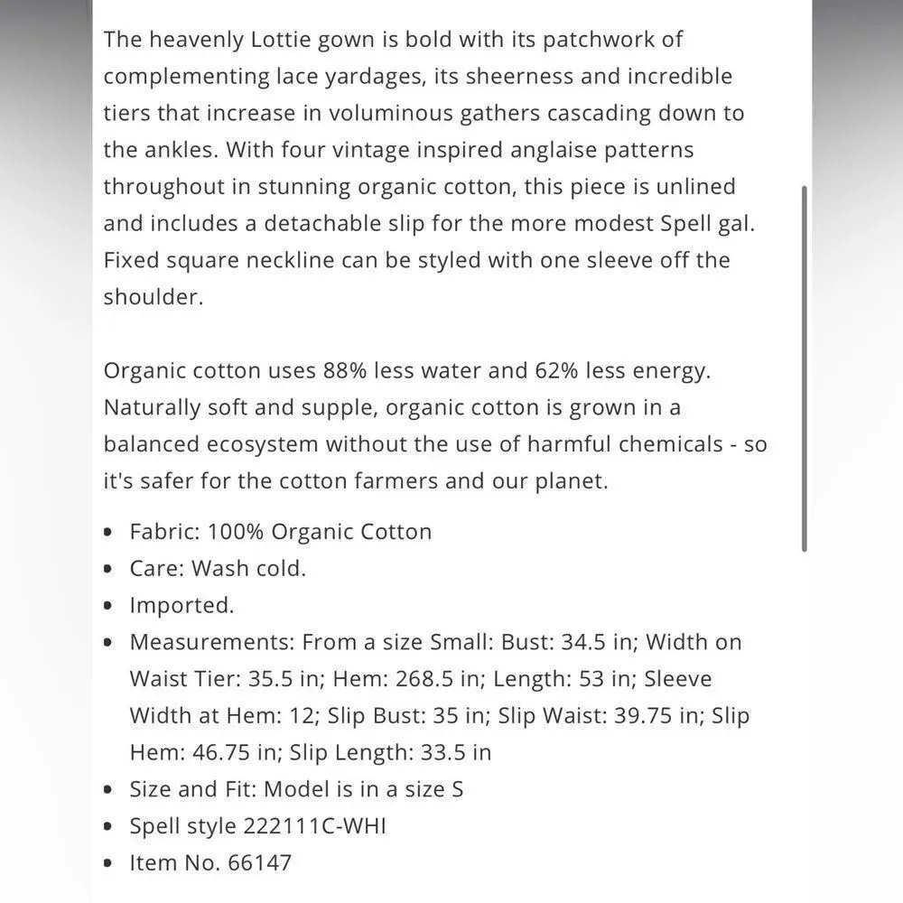 NEW Spell and the Gypsy Lottie Gown with Slip White Eyelet Lace Small - Picture 13 of 15